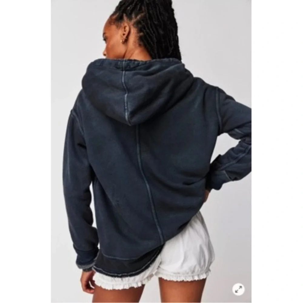 Free People We The Free Zuma Hoodie Washed Black Distressed Sweatshirt Small